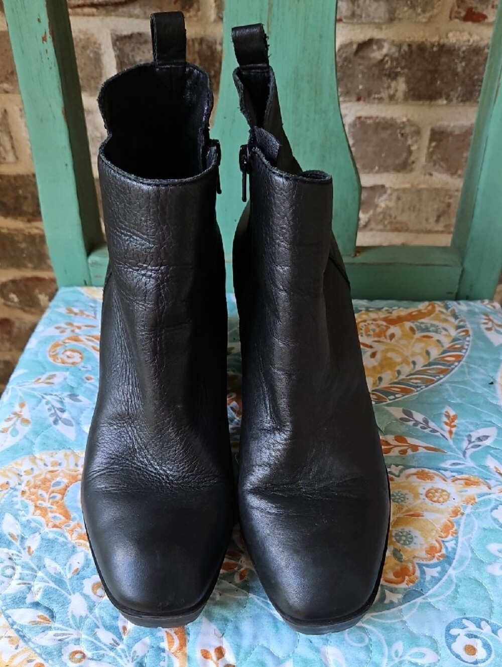 Lucky Brand Lk Worrin Black Leather Heeled Lugged Ankle Booties - Picture 3 of 7